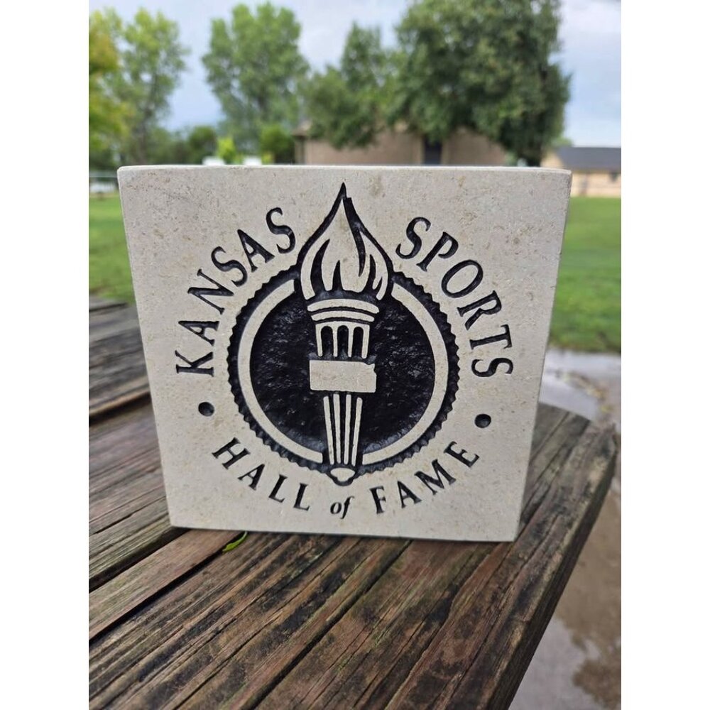 Commemorative engraved limetstone Kansas Sports Hall‎ of Fame.